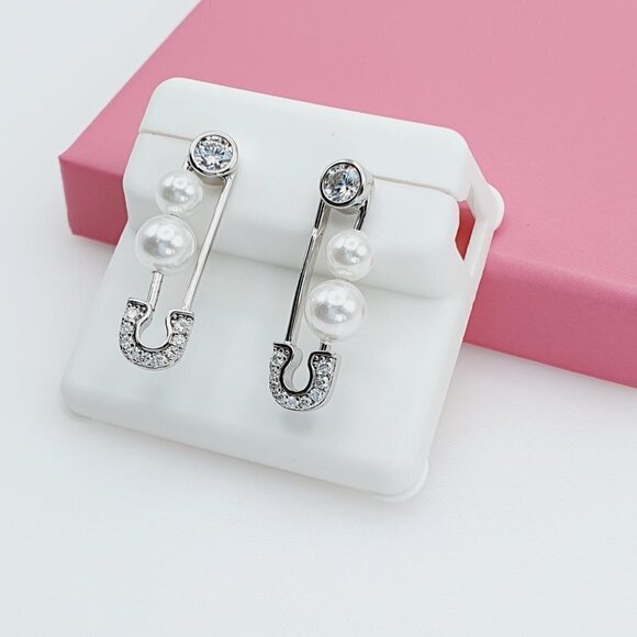 3 Pair Set Sterling Silver Cubic Zirconia Round Stud  - \